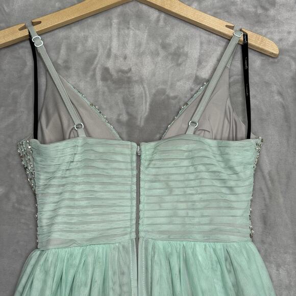 Speechless Dress Womens Size 5 Light Green Beaded Formal Gown Prom Maxi Tulle - Picture 4 of 15